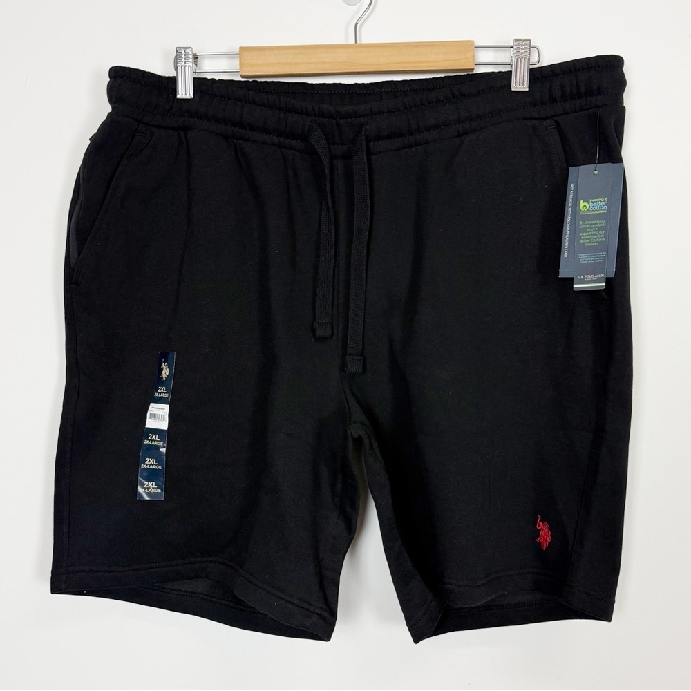 US Polo Assn Fleece Jogger Shorts Mens 2XL Black Sweatshorts NWT